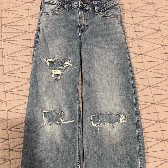 abercrombie kids light blue denim high-rise wide leg jeans - Picture 2 of 4